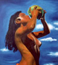 Tahitian woman with a coconut Oil - on canvas
